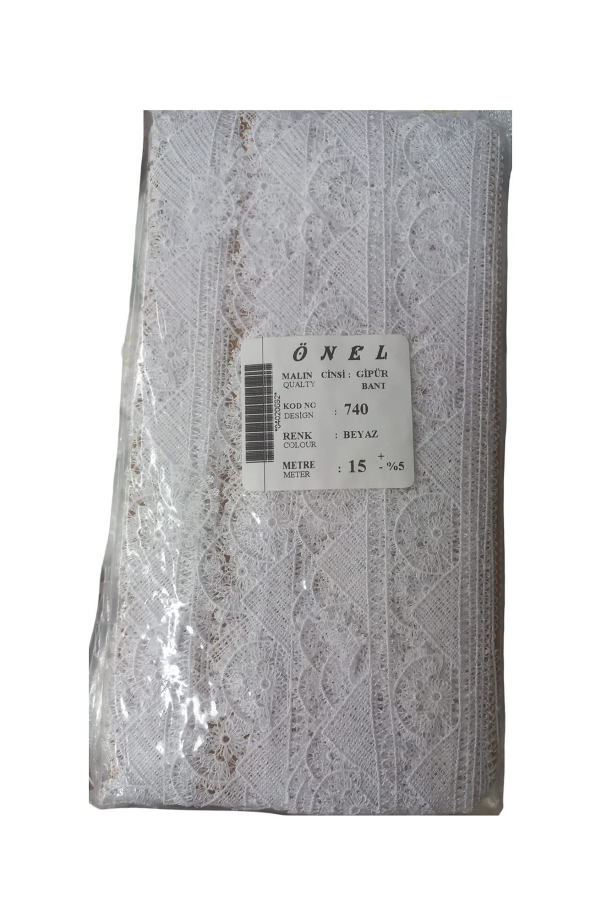 Dantel Polyester Güpür Bant Beyaz 15 Metre En 5 Cm On-740-b