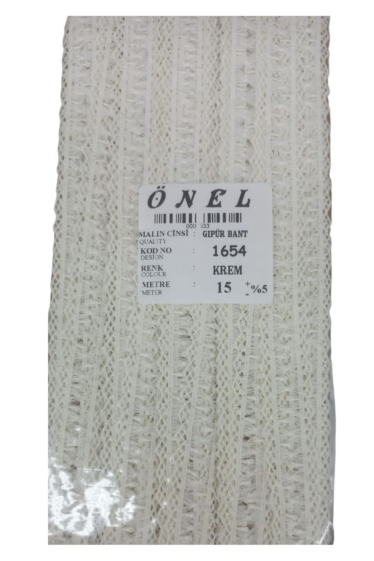 Dantel Polyester Güpür Bant Krem 15 Metre En 3 Cm On-1654-k