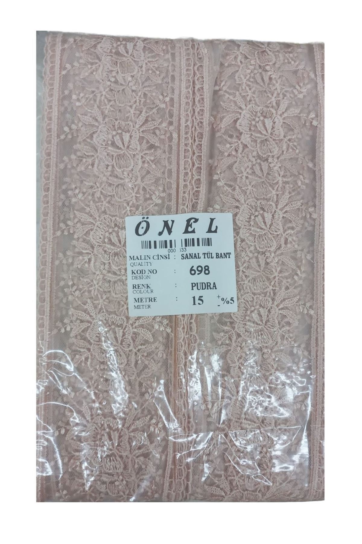 Dantel Polyester Sanal Tül Bant Pudra 15 Metre En 6 Cm On-698-pu