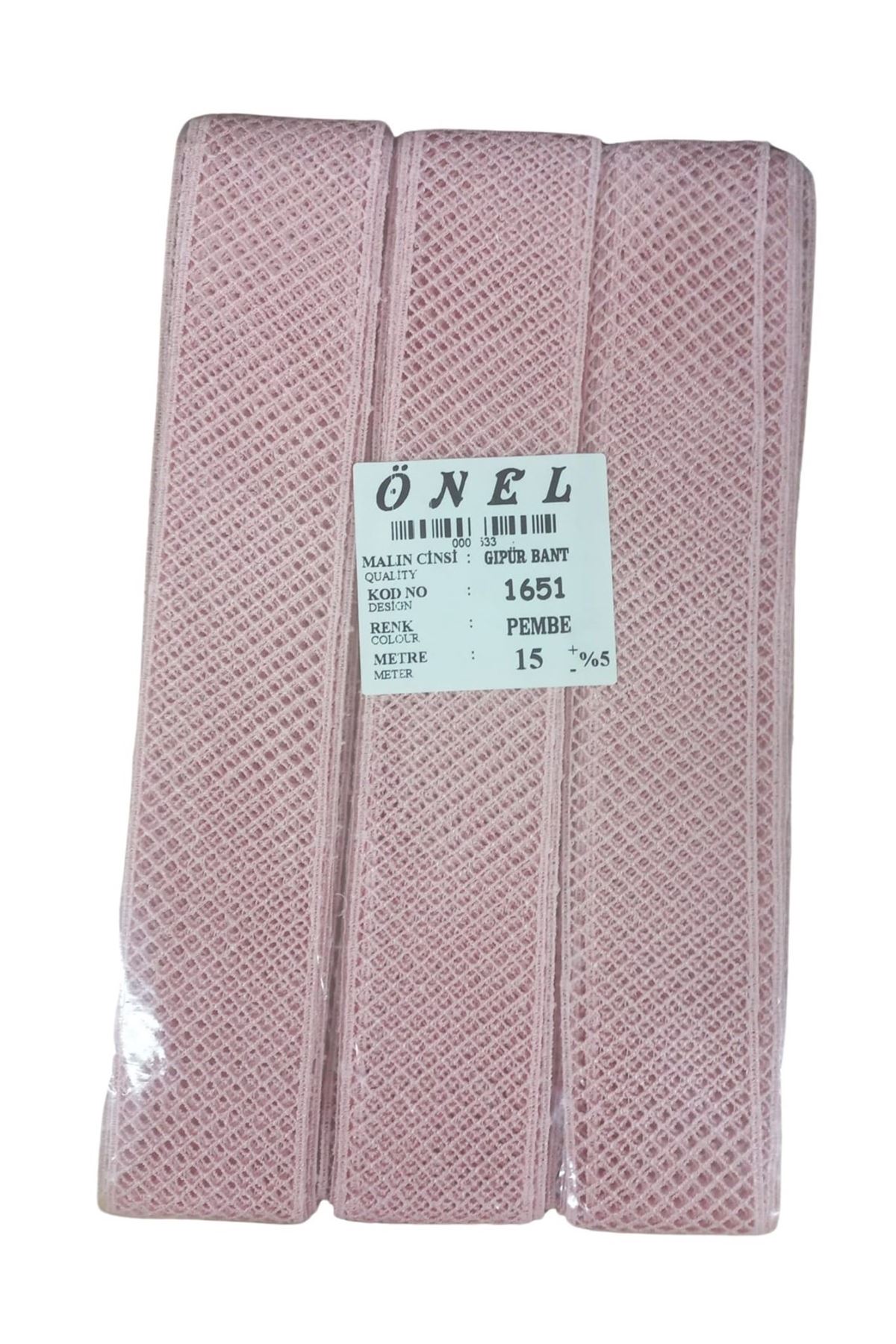 Dantel Polyester Güpür Bant Pembe 15 Metre En 3 Cm On-1651-p
