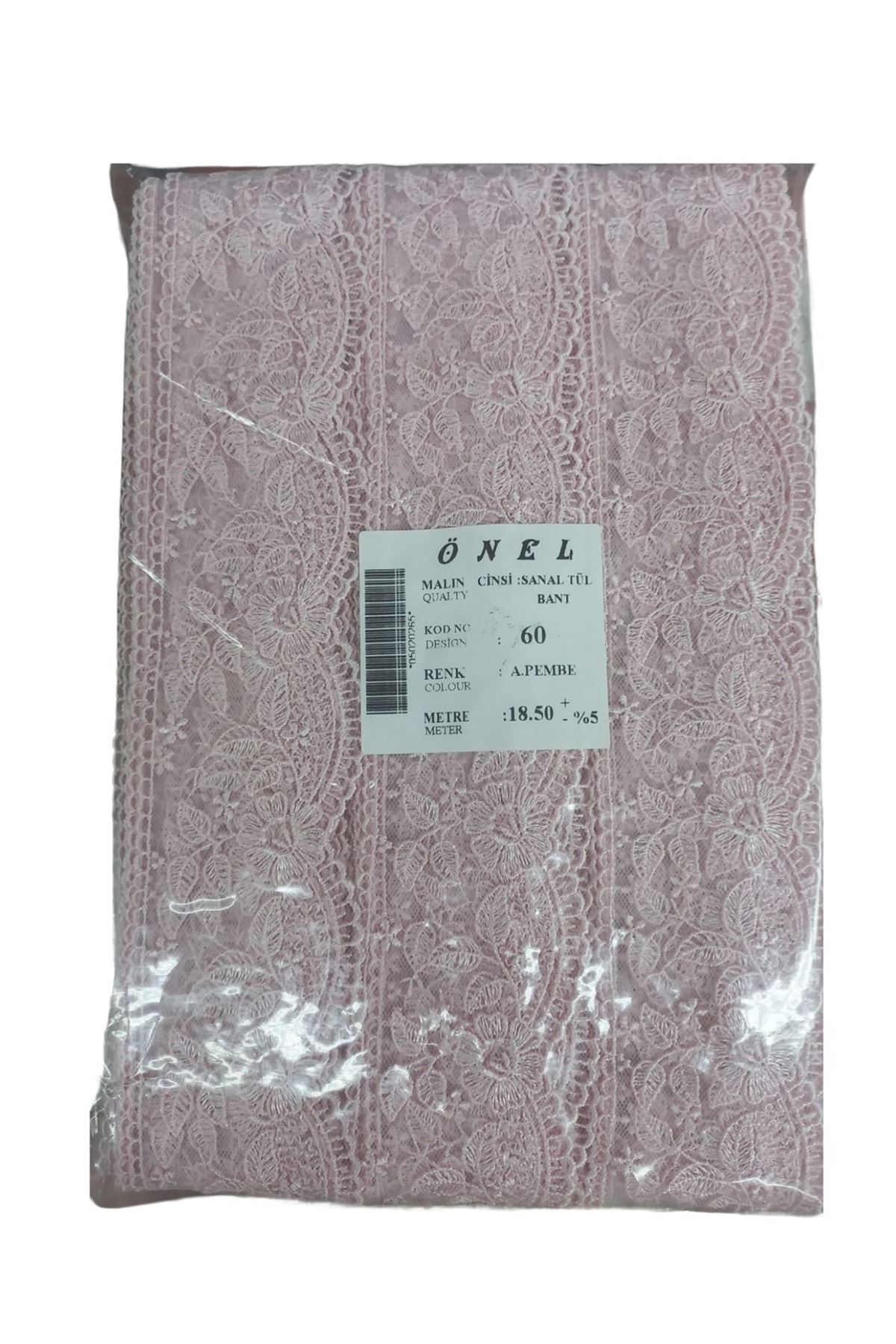 Dantel Polyester Sanal Tül Bant Açık Pembe 18,50 Metre En 6 Cm On-60-p