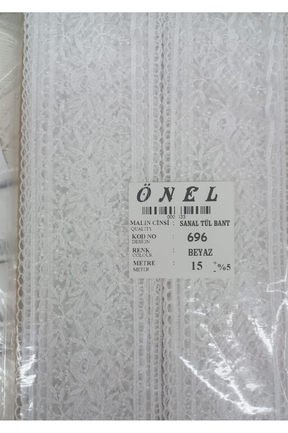 Dantel Polyester Sanal Tül Bant Beyaz 15 Metre En 6 Cm On-696-b