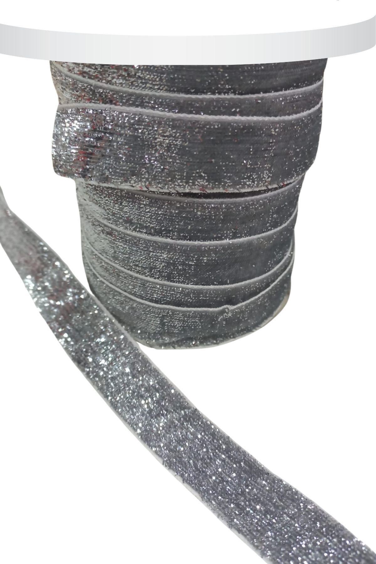 Kadife Kurdele Simli 2 Cm Gümüş 1 Metre