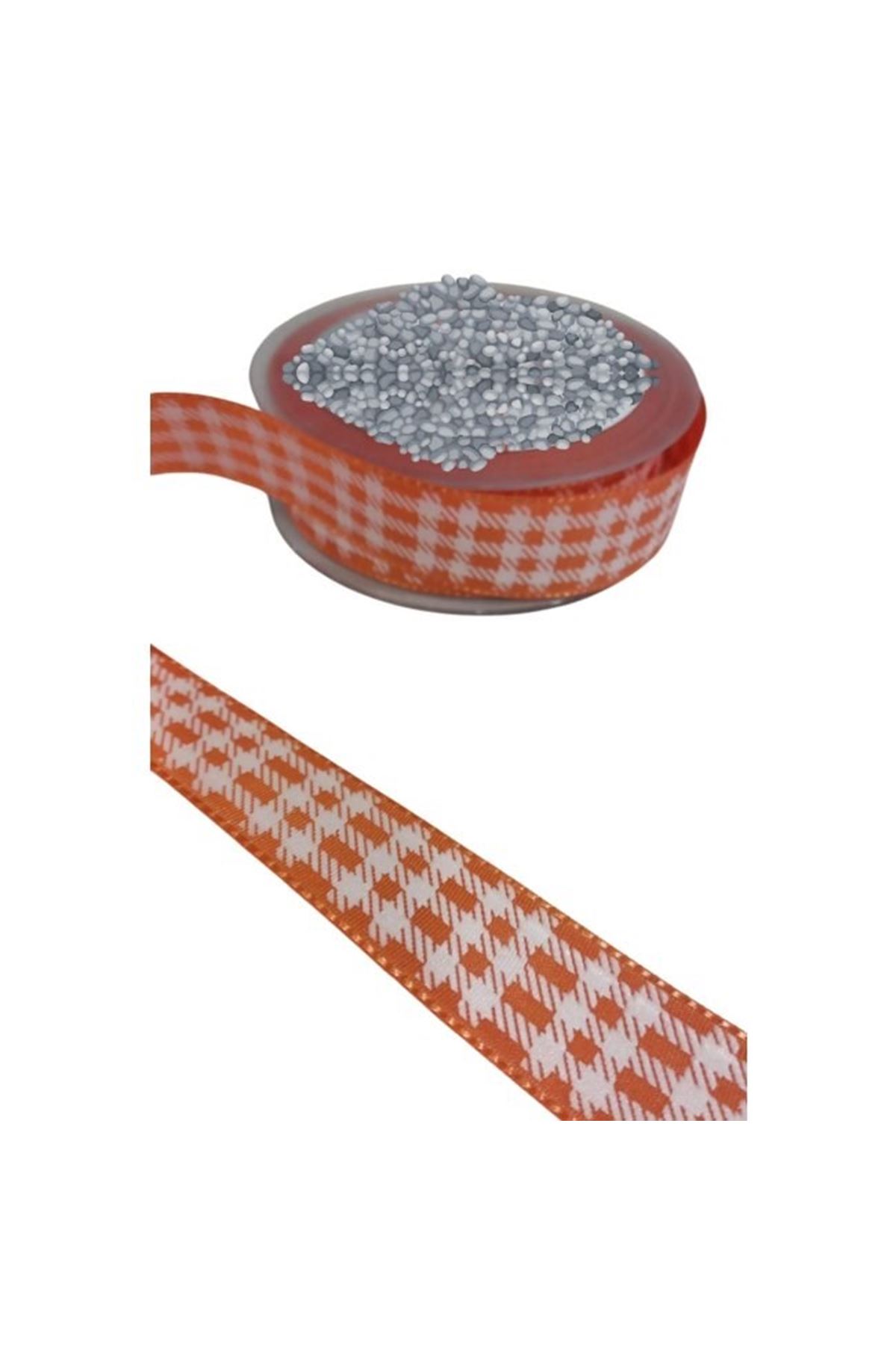 Tafta Ekoseli Kurdele 25 Mm Turuncu 2 Metre