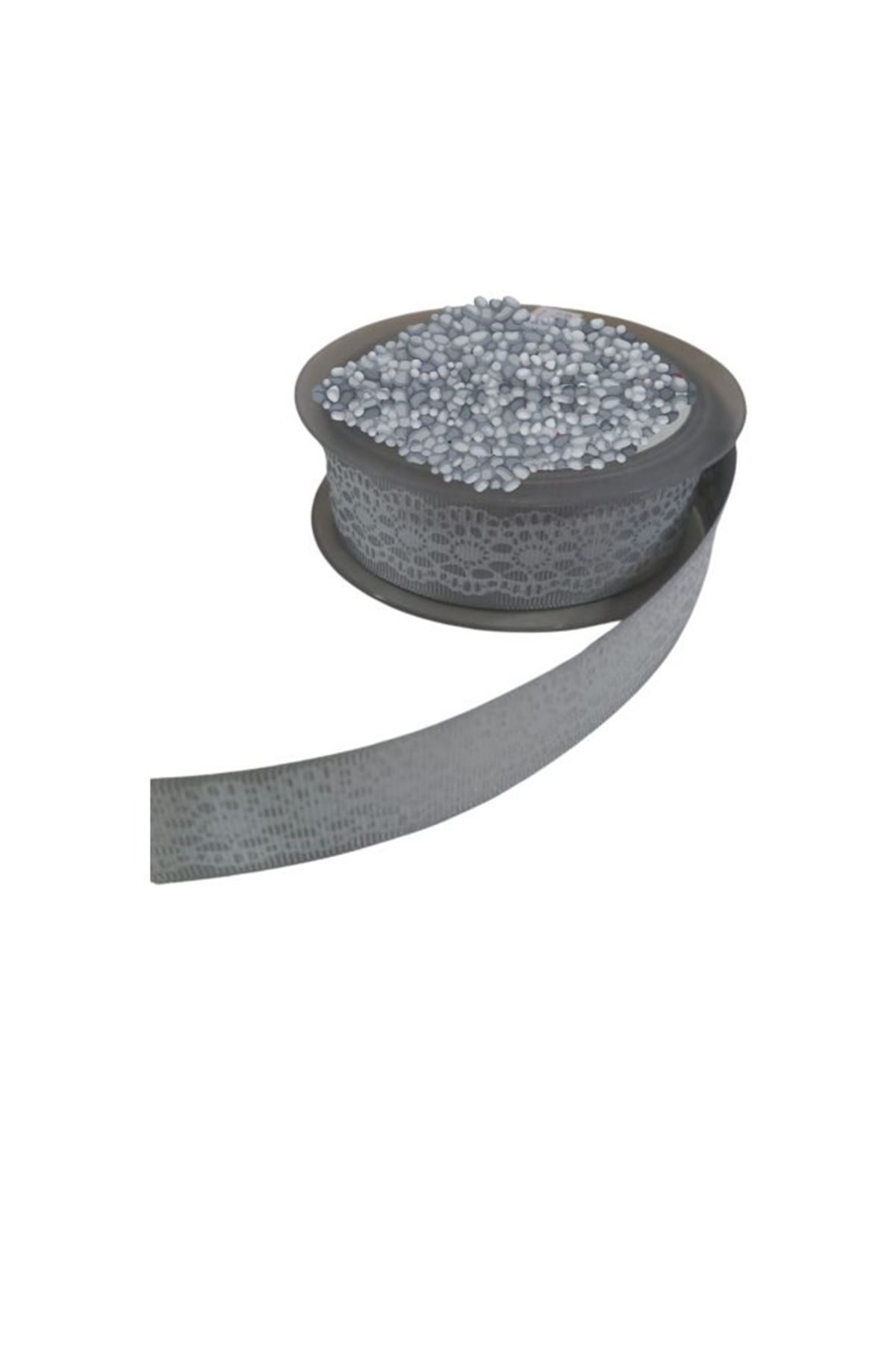 Tafta Dantel Görünümlü Kurdele Gri 25 Mm 2 Metre