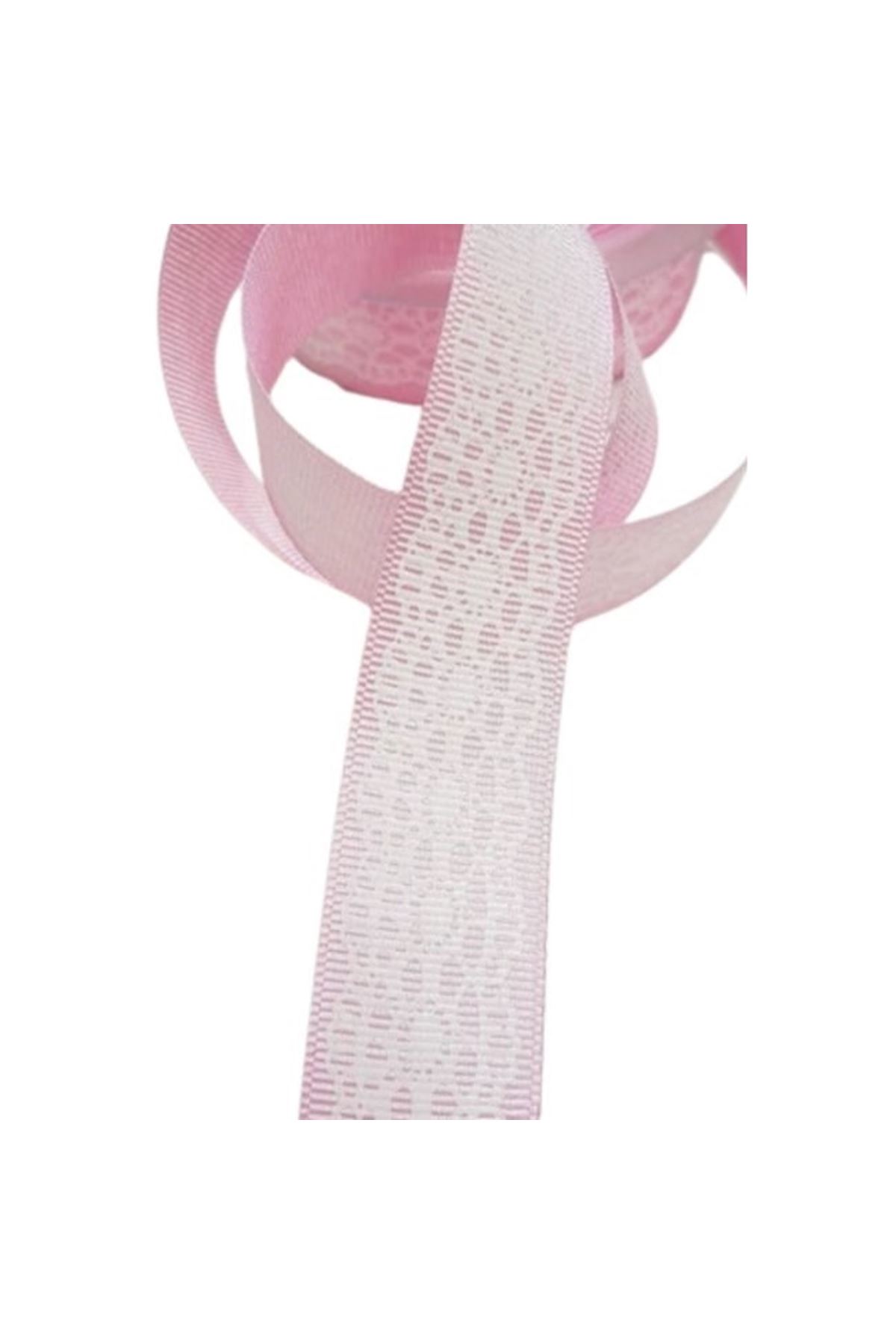 Tafta Dantel Görünümlü Kurdele Pembe 25 Mm 2 Metre
