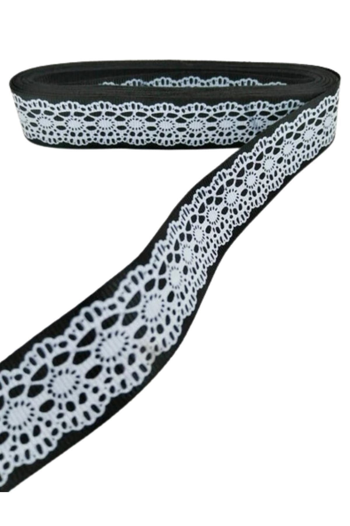 Tafta Dantel Görünümlü Kurdele Siyah 25 Mm 1 Metre