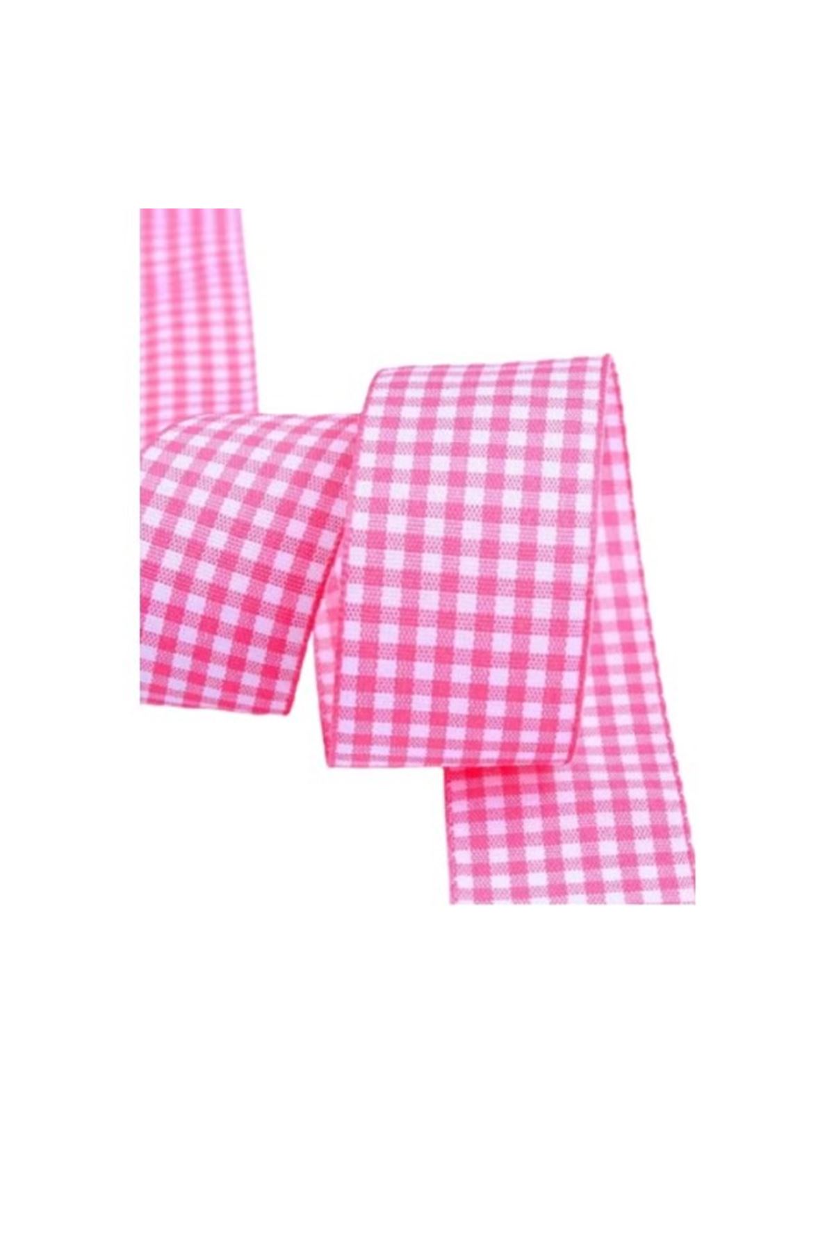 Tafta Ekoseli Kurdele 25 Mm Pembe 2 Metre