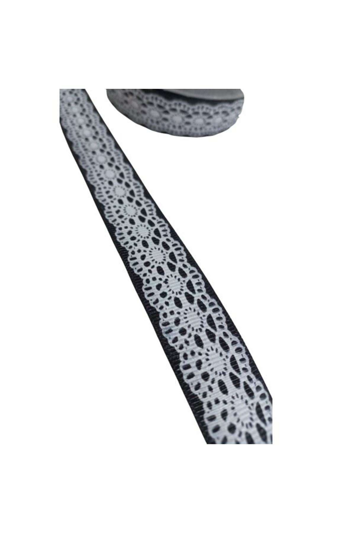 Tafta Dantel Görünümlü Kurdele Siyah 25 Mm 2 Metre