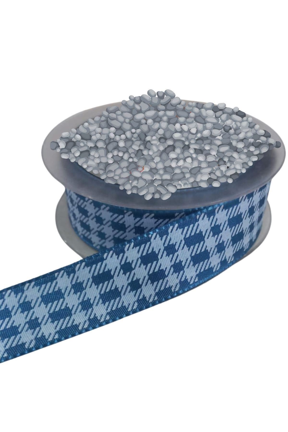 Tafta Ekoseli Kurdele 25 Mm İndigo 1 Metre