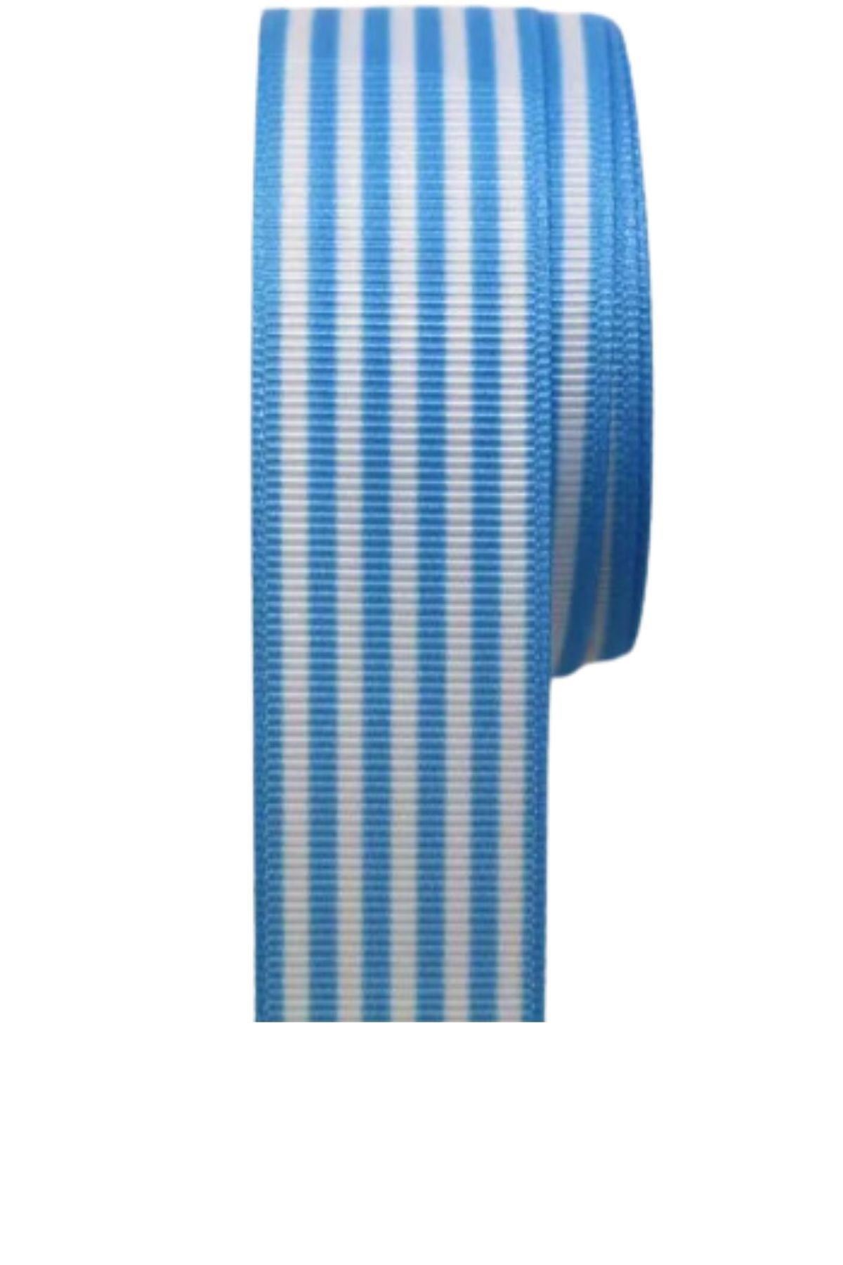 Tafta Çizgi Desen Kurdele 25 Mm Mavi 10 Metre