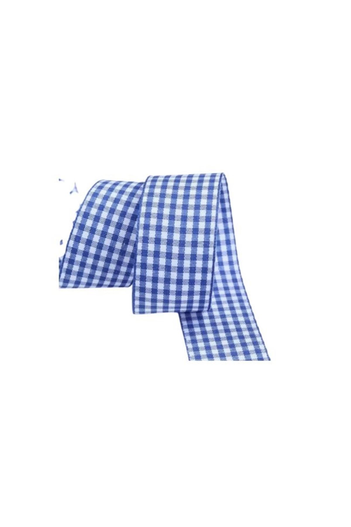 Tafta Ekoseli Kurdele 25 Mm İndigo 5 Metre