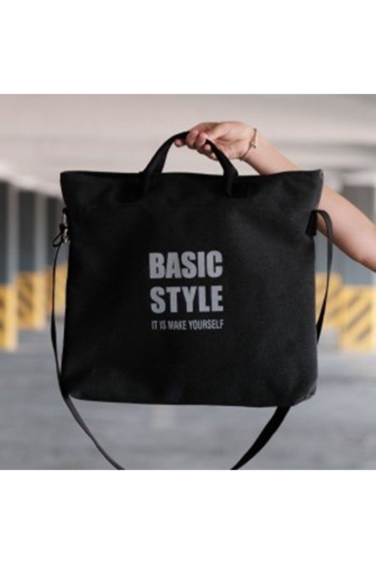 Kanvas Çapraz Askılı Tote Çanta Siyah