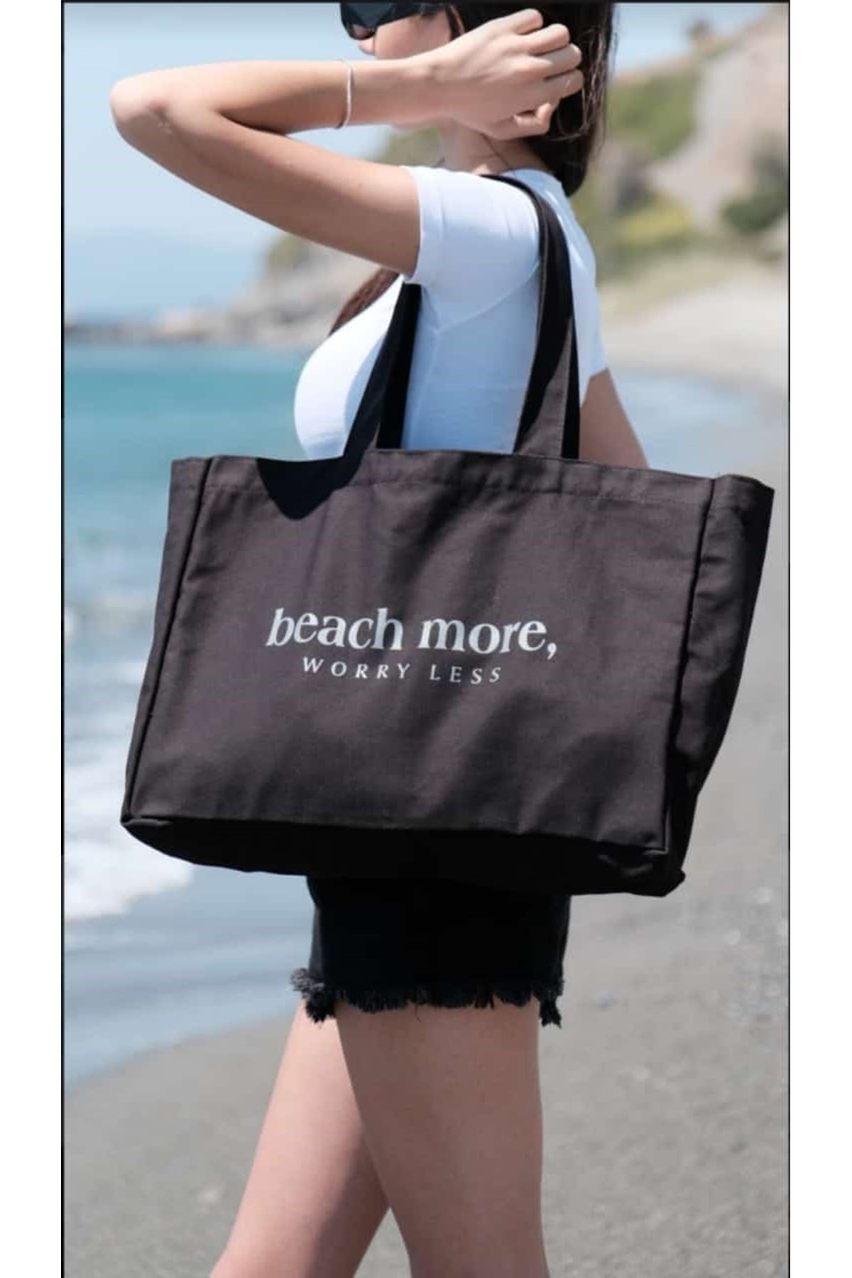 Kanvas Plaj Çanta & Tote Omuz Çanta Siyah