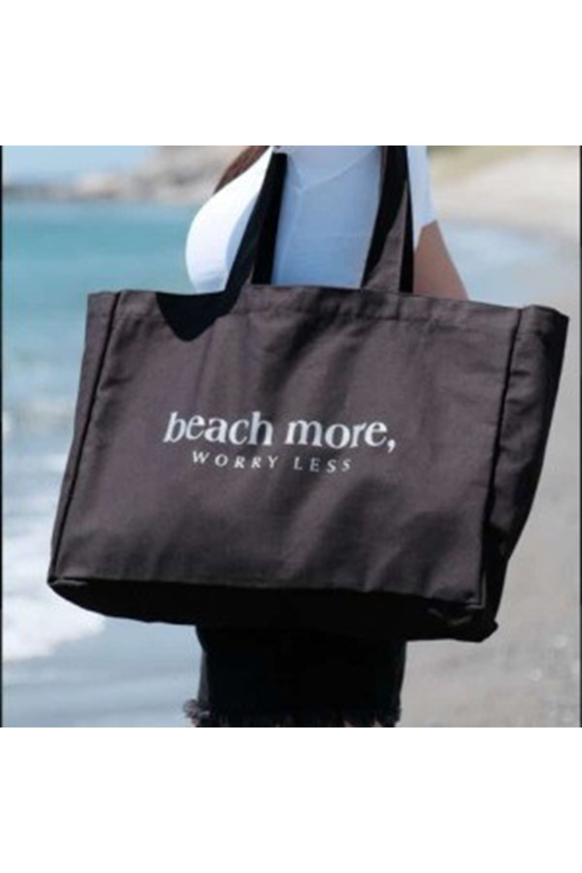 Kanvas Plaj Çanta & Tote Omuz Çanta Siyah