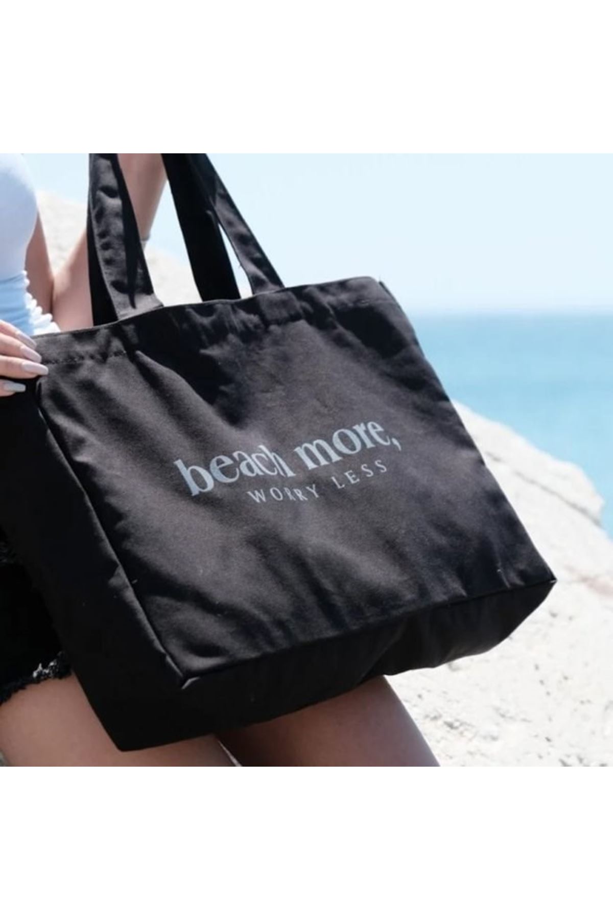 Kanvas Plaj Çanta & Tote Omuz Çanta Siyah