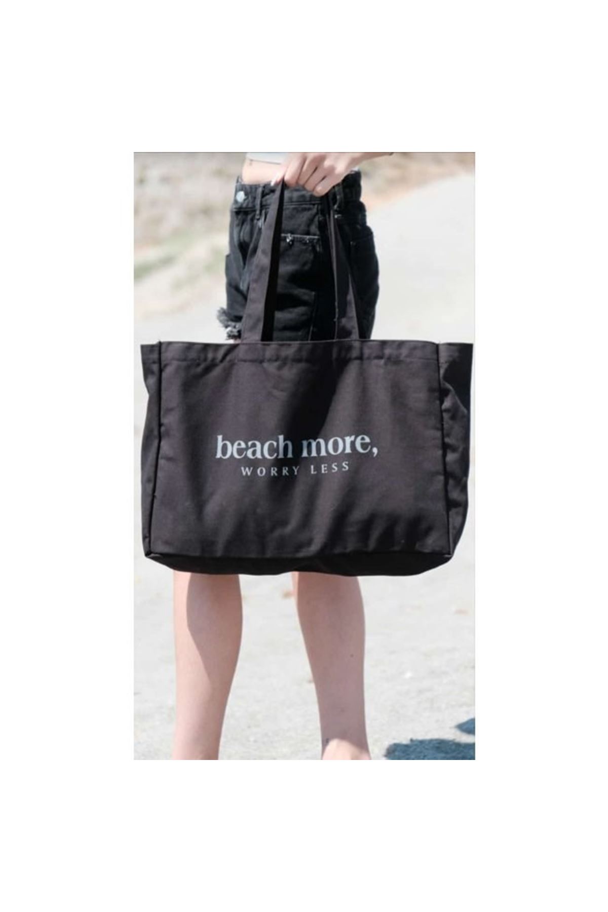 Kanvas Plaj Çanta & Tote Omuz Çanta Siyah