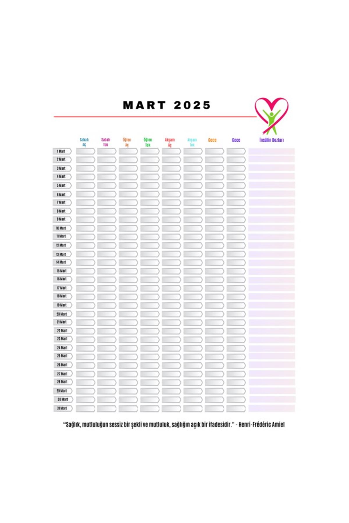 Diyabet Kan Şekeri Takip Çizelgesi Defteri A Kalite Özel Tasarım 12 Aylık 2026