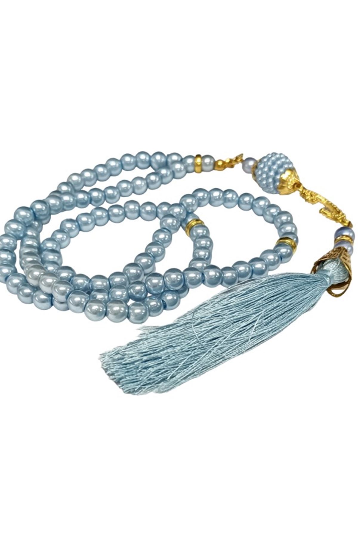 Namaz Tesbihi Vavlı 99'lu Cam İncili Amenerrasulü Dua Kartı İle Mavi Renk Hediyelik