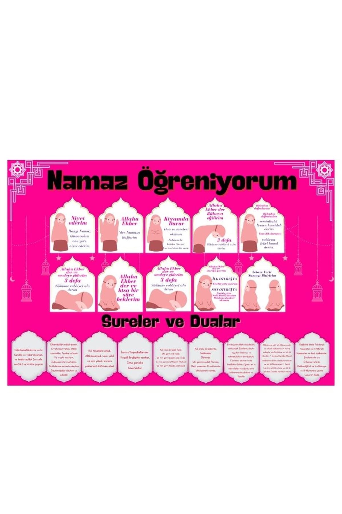 Çocuklar İçin Renkli  "namaz Öğreniyorum" Afişi - 33x48 Cm Figürlü Eğitim Materyali Kız