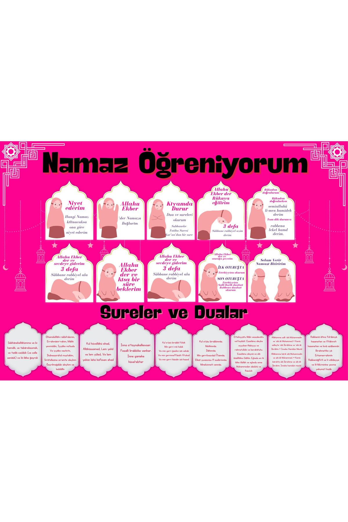 Çocuklar İçin Renkli  "namaz Öğreniyorum" Afişi - 33x48 Cm Figürlü Eğitim Materyali Kız