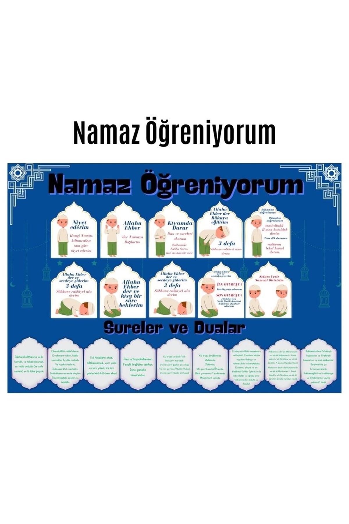 Çocuklar İçin Renkli  "namaz Öğreniyorum" Afişi - 33x48 Cm Figürlü Eğitim Materyali Erkek