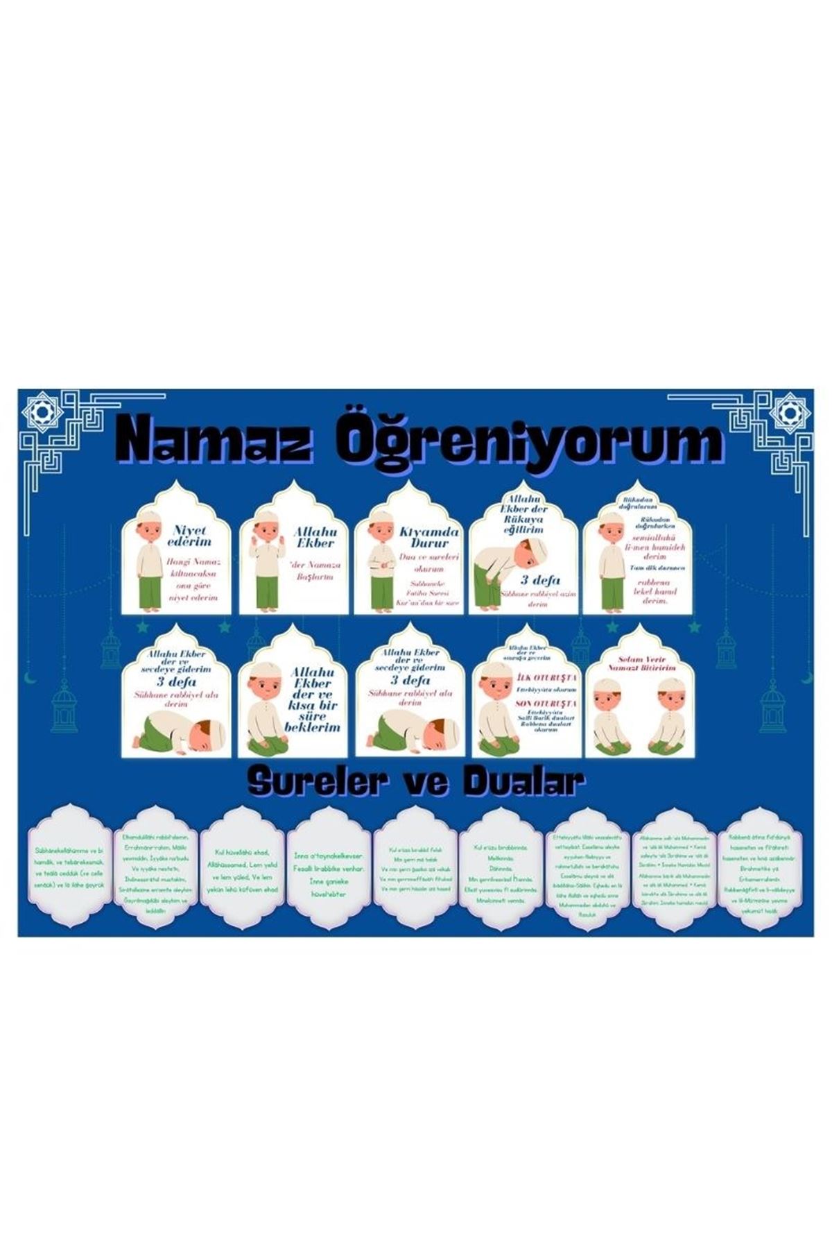 Çocuklar İçin Renkli  "namaz Öğreniyorum" Afişi - 33x48 Cm Figürlü Eğitim Materyali Erkek