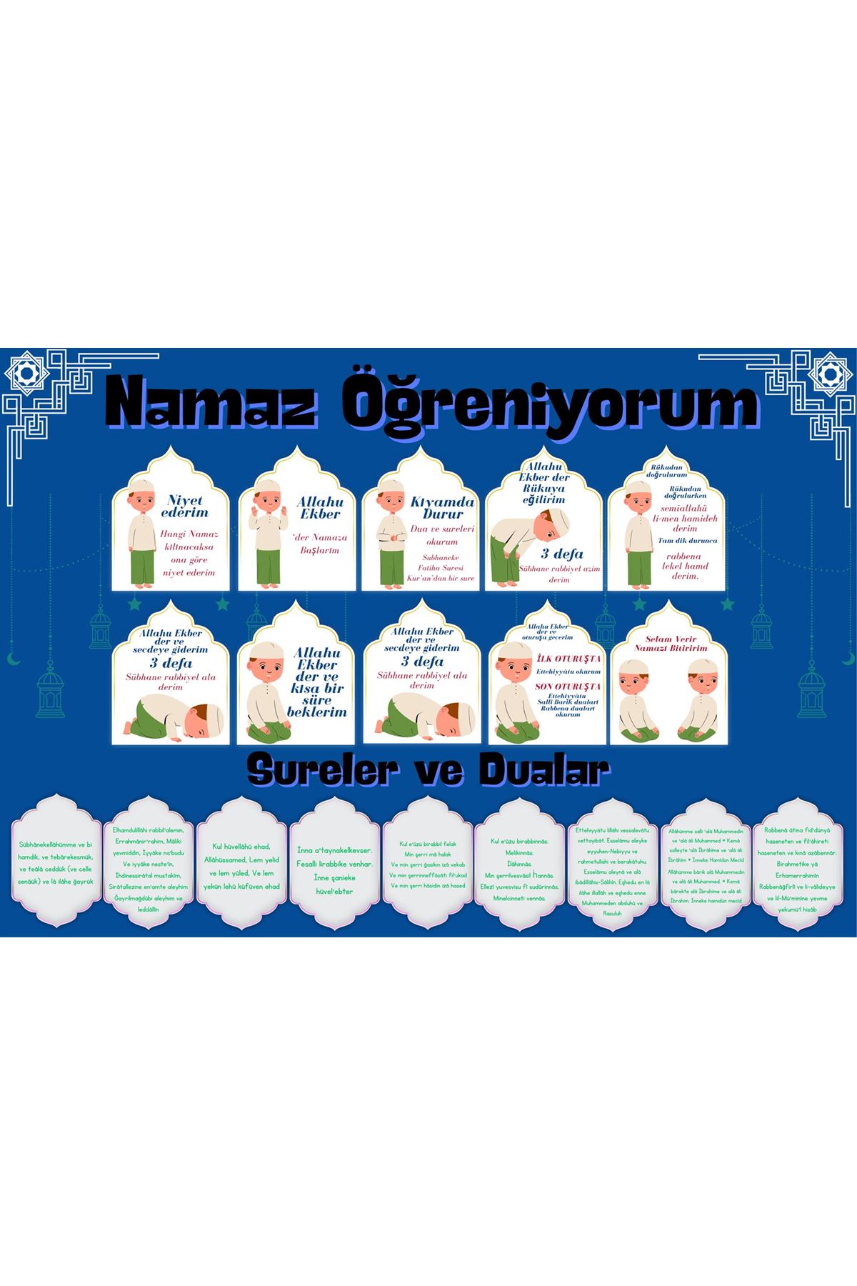 Çocuklar İçin Renkli  "namaz Öğreniyorum" Afişi - 33x48 Cm Figürlü Eğitim Materyali Erkek