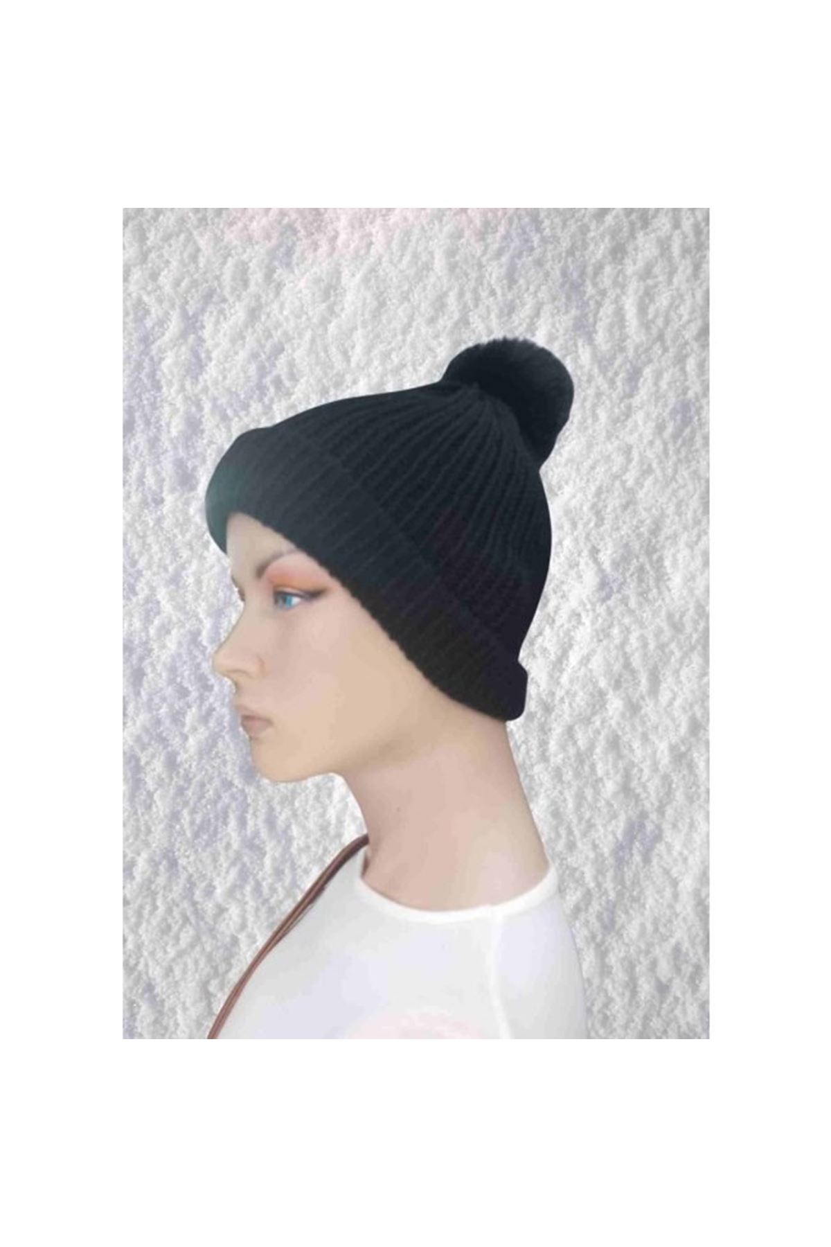 El Örgüsü Doğal Yün Ve Akrilik Karışımlı Sıcacık Kış Beresi Siyah Renk