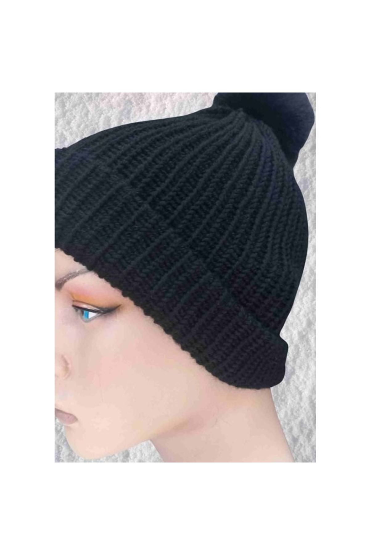 El Örgüsü Doğal Yün Ve Akrilik Karışımlı Sıcacık Kış Beresi Siyah Renk