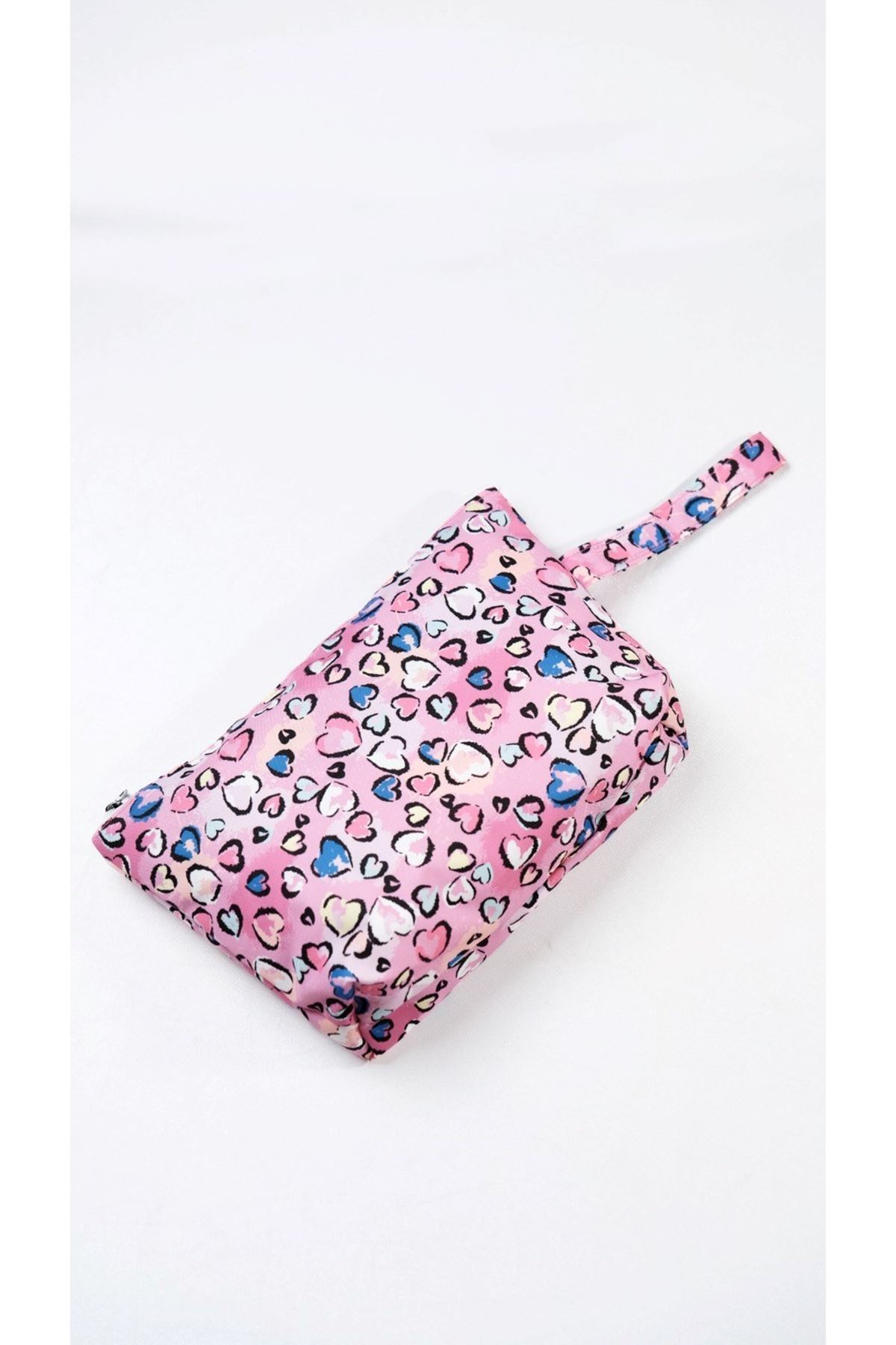 Makyaj Çantası Ve Çok Amaçlı El Çantası Kalp Desenli