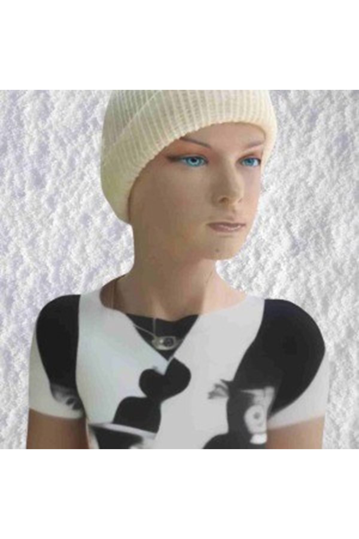 El Örgüsü Doğal Yün Ve Akrilik Karışımlı Sıcacık Kış Beresi Krem Renk