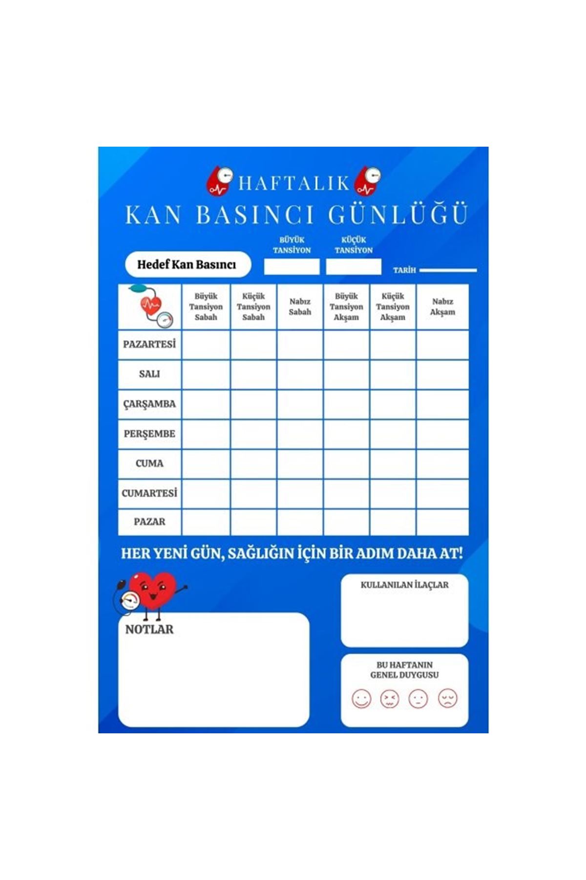 Tansiyon Ölçüm Takip Çizelgesi Defteri A Kalite Özel Tasarım 6 Aylık A6 Boyut