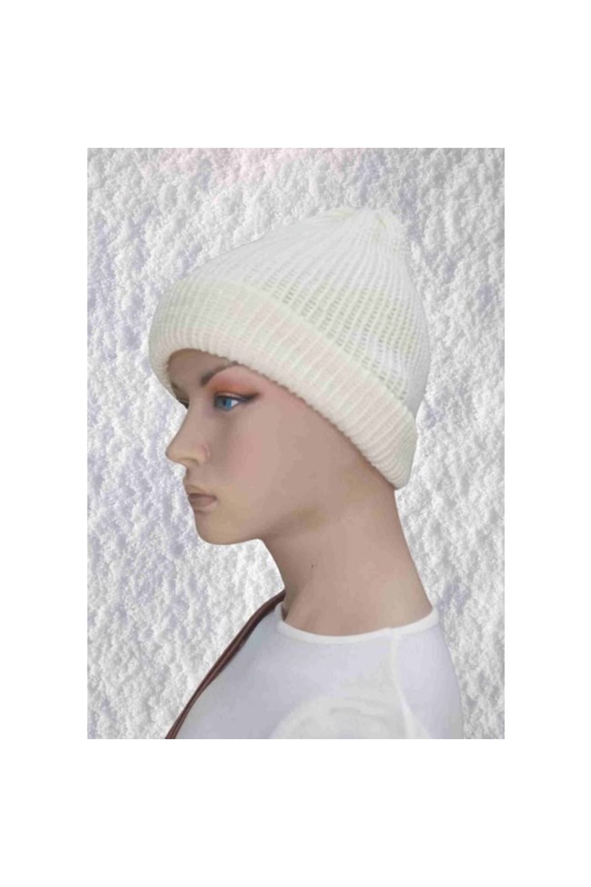 El Örgüsü Doğal Yün Ve Akrilik Karışımlı Sıcacık Kış Beresi Krem Renk