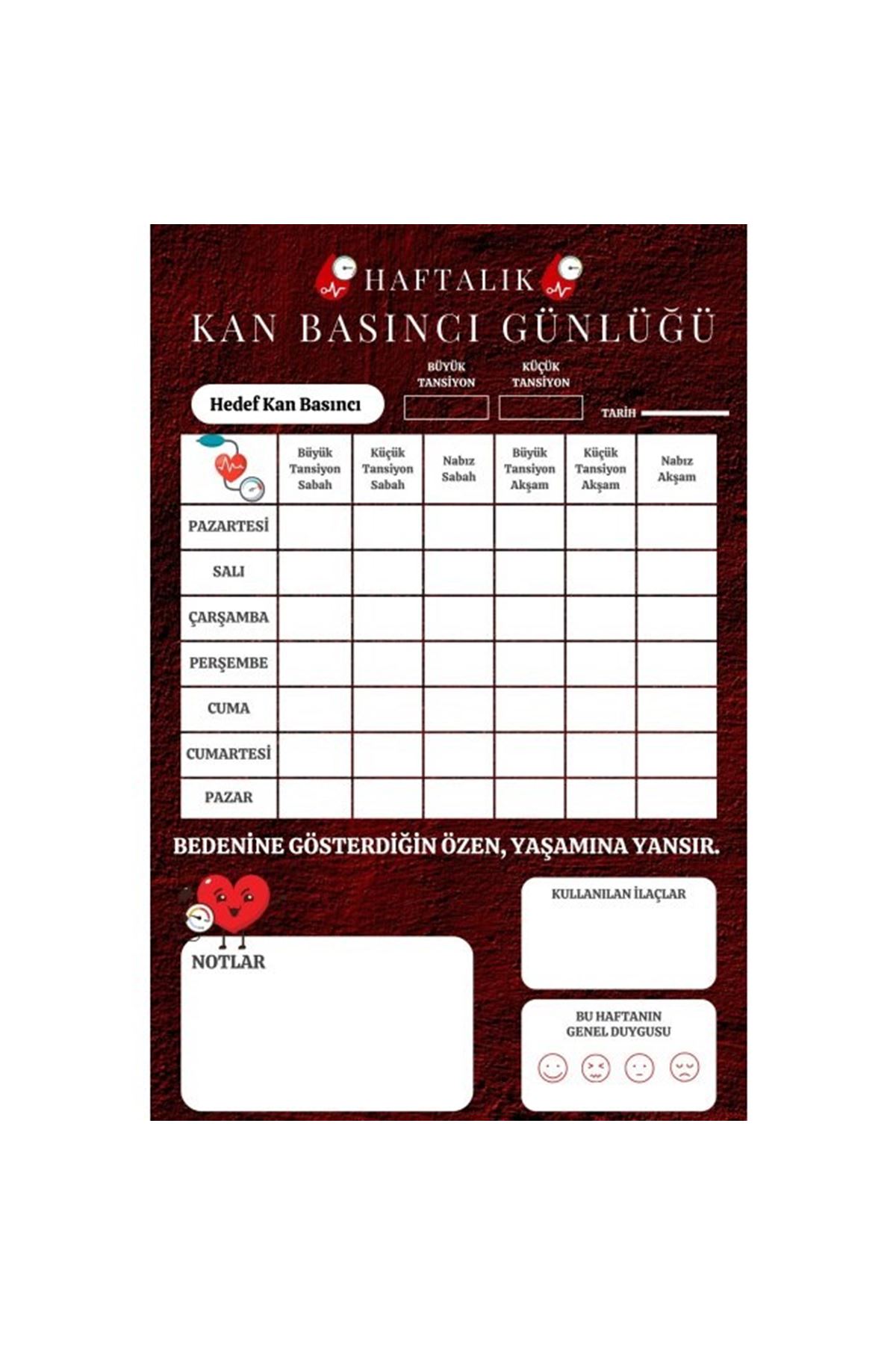 Tansiyon Ölçüm Takip Çizelgesi Defteri A Kalite Özel Tasarım 6 Aylık A6 Boyut