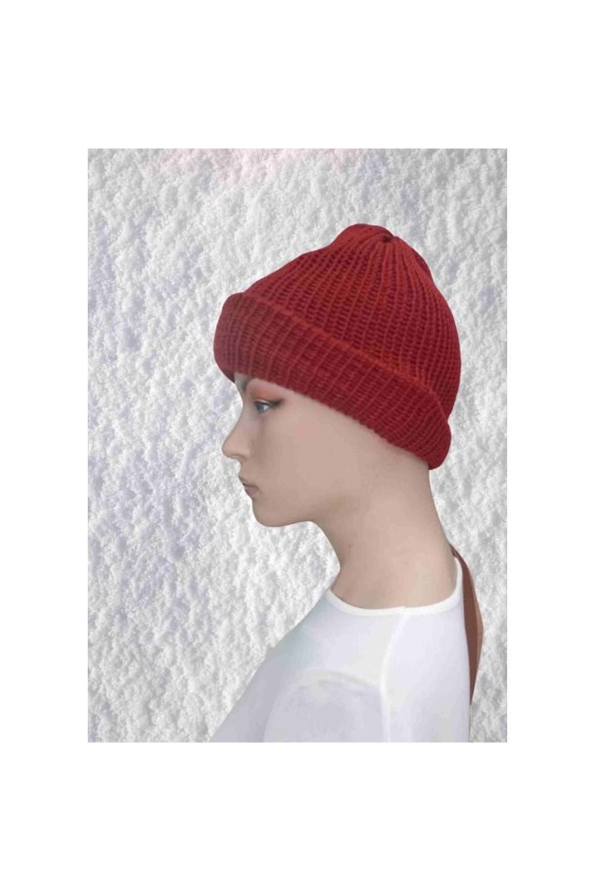 El Örgüsü Doğal Yün Ve Akrilik Karışımlı Sıcacık Kış Beresi Kırmızı Renk