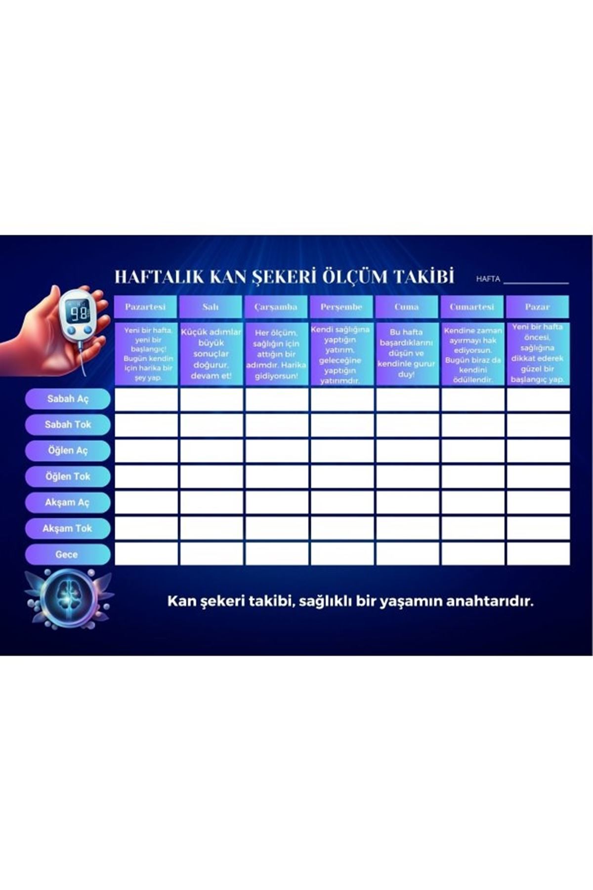 Diyabet Ölçüm Takip Çizelgesi Defteri A Kalite Özel Tasarım 6 Aylık A6 Boyut Yüksek Motiveli