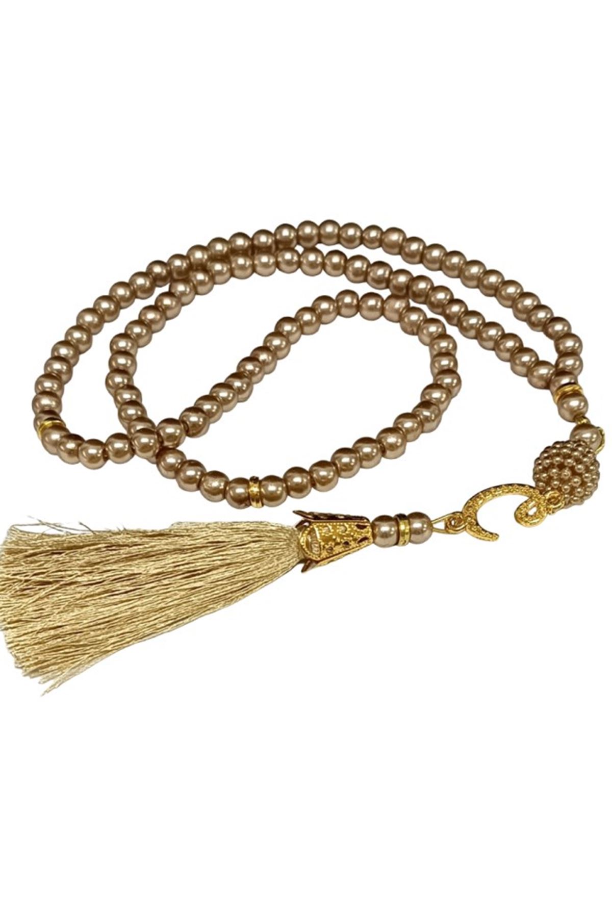 Namaz Tesbihi Vavlı 99'lu Cam İncili İsmi Azam Dua Kartı İle Süt Kahve Renk Hediyelik