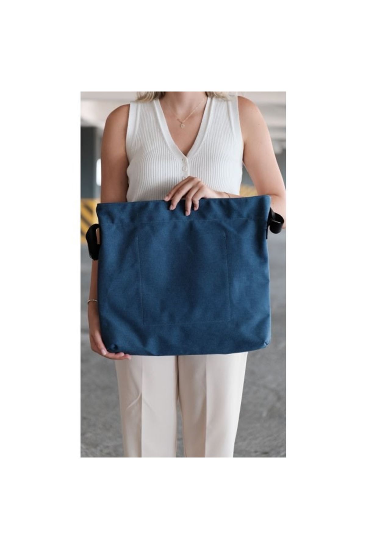 Kanvas Çapraz Askılı Tote Çanta Lacivert