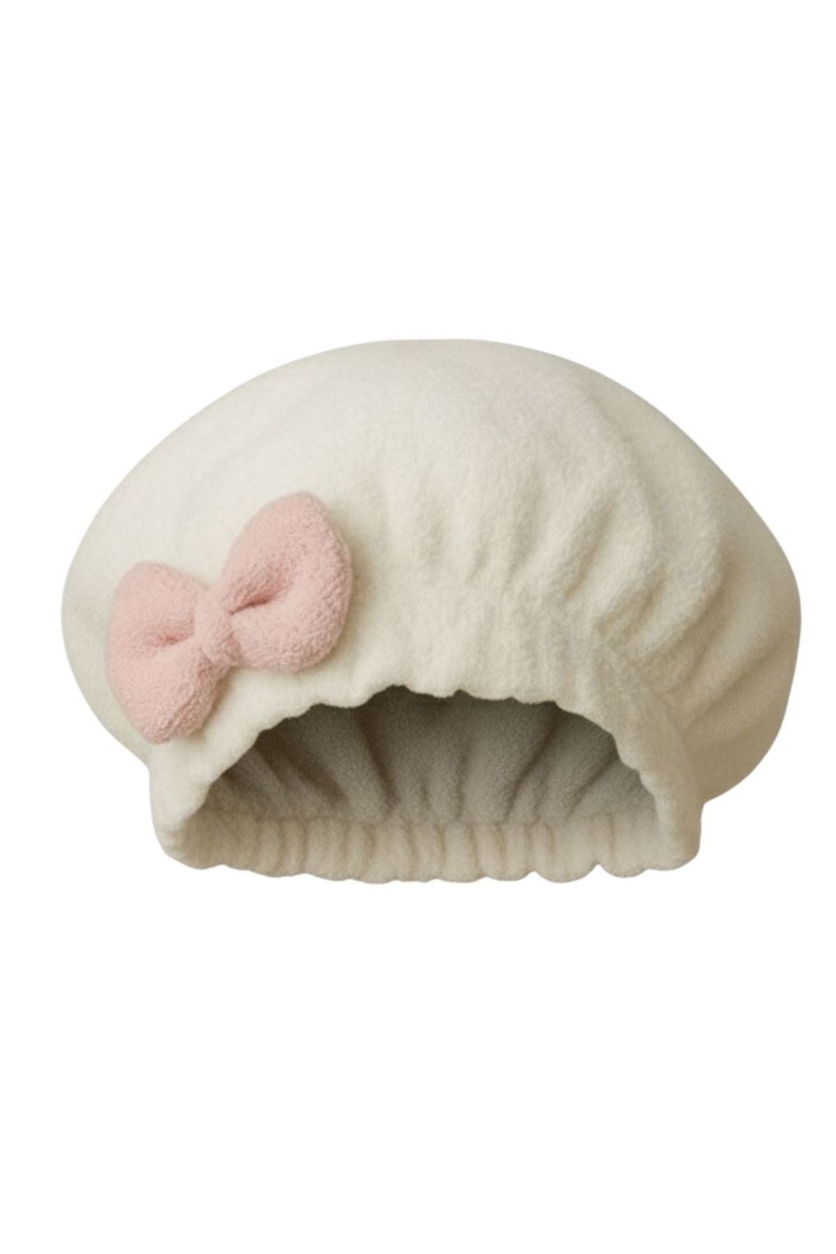 Saç Kurulama Banyo Duş Bonesi – %100 Pamuk , Fiyonklu Beyaz