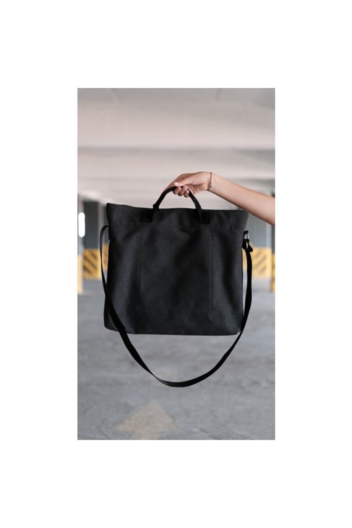 Kanvas Çapraz Askılı Tote Çanta Siyah