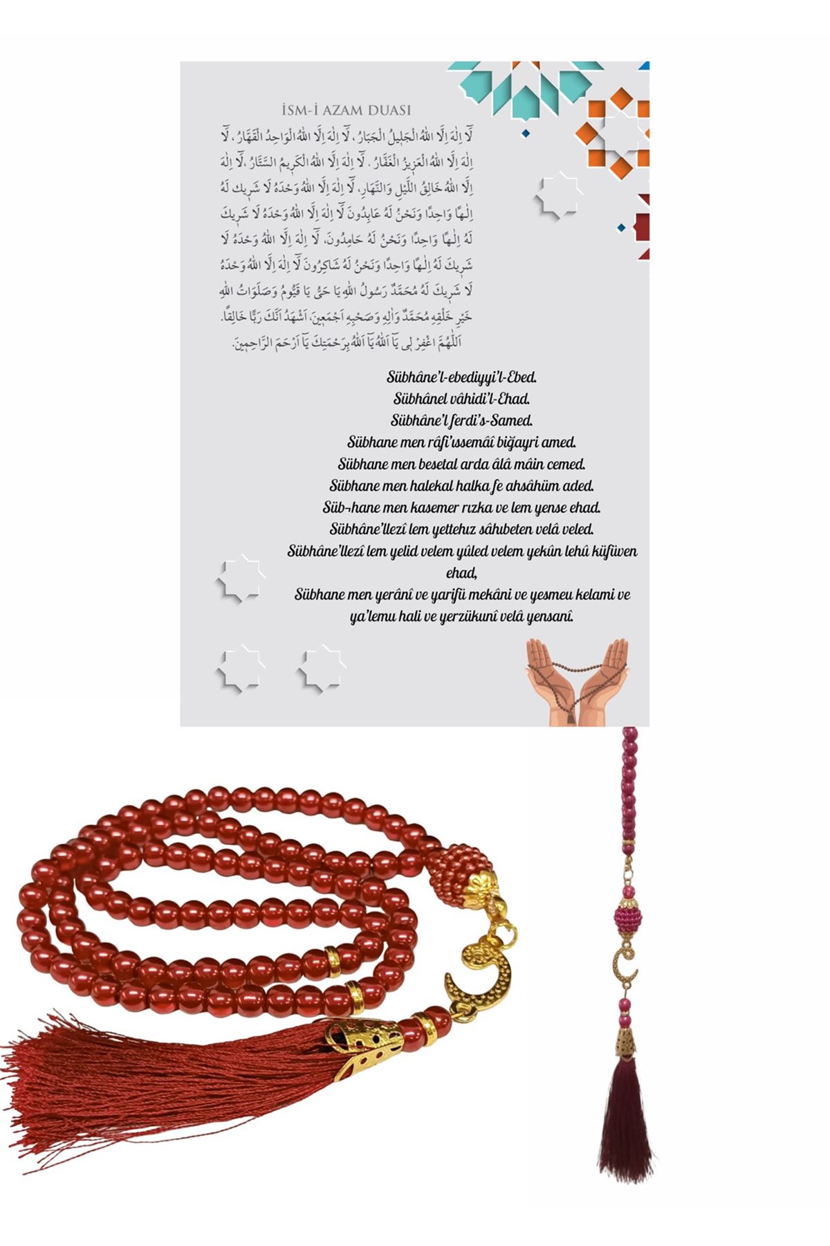 Namaz Tesbihi Vavlı 99'lu Cam İncili İsmi Azam Dua Kartı İle Fuşya Renk Hediyelik