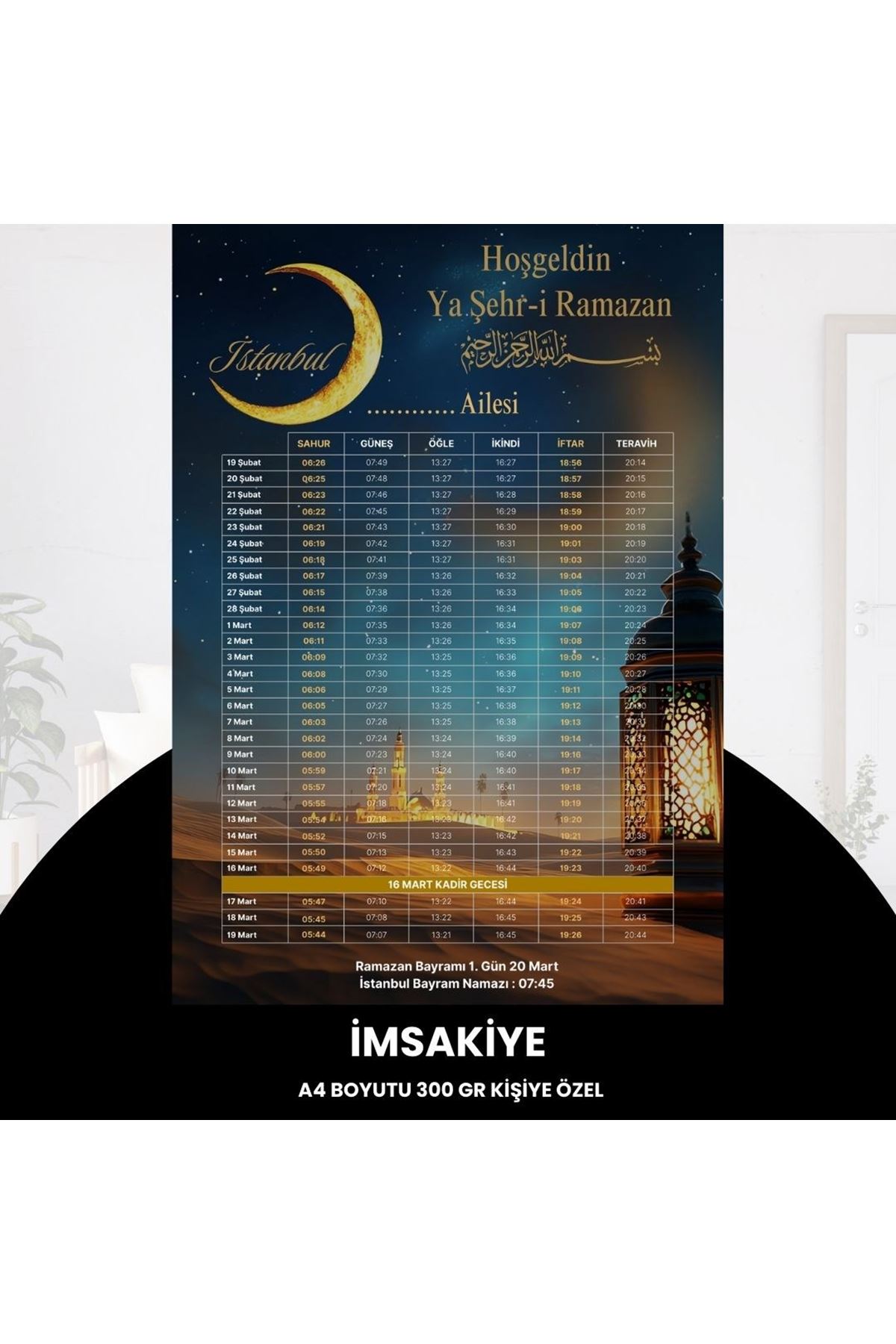 Ramazan İmsakiyesi - 300 Gr - A4 Boyut Kişiye Özel İsimli & Logolu 10 Adet Çöl