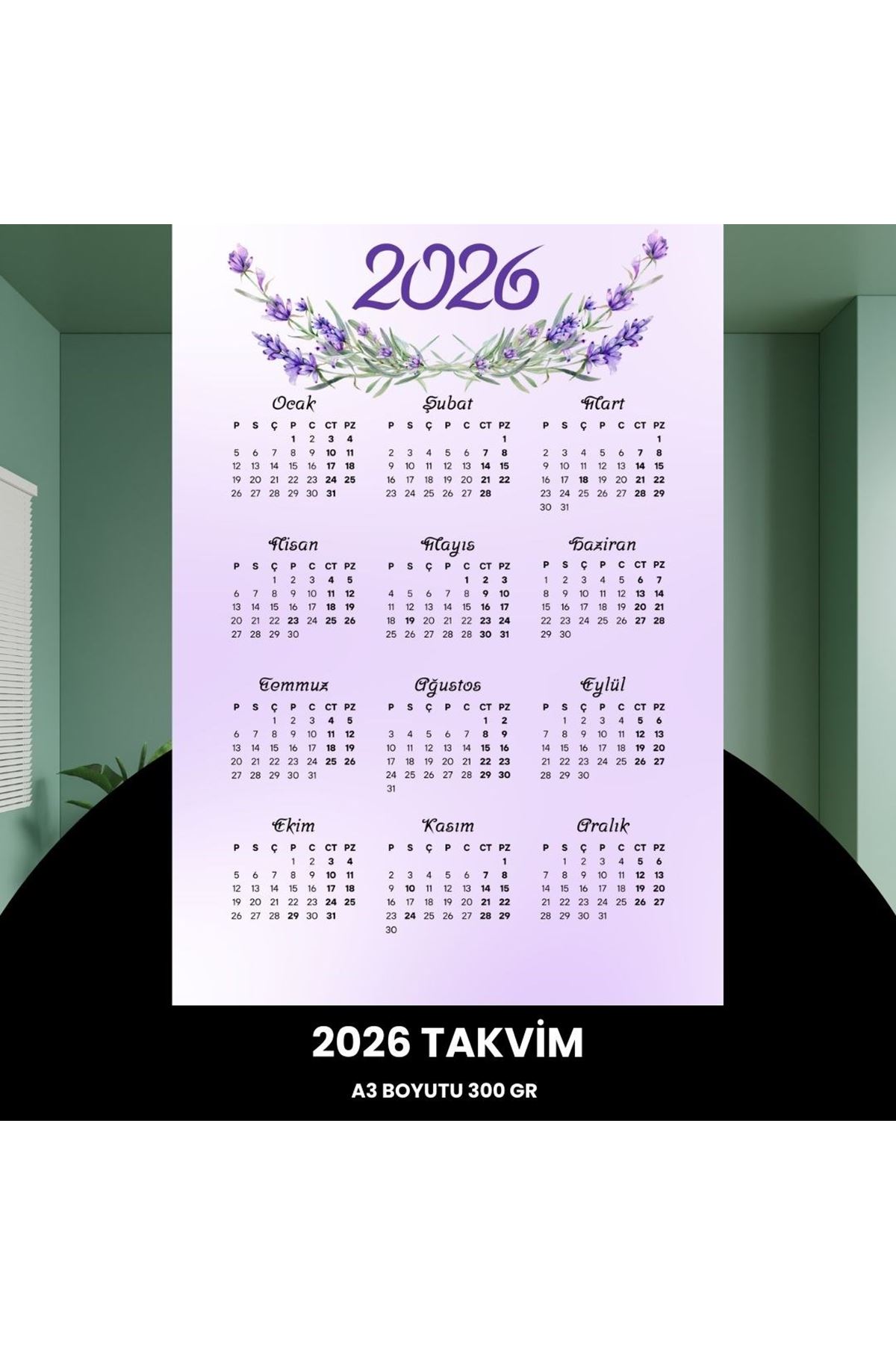 Takvim 2026 Premium A3 300 Gr Dijital Baskı Lavanta