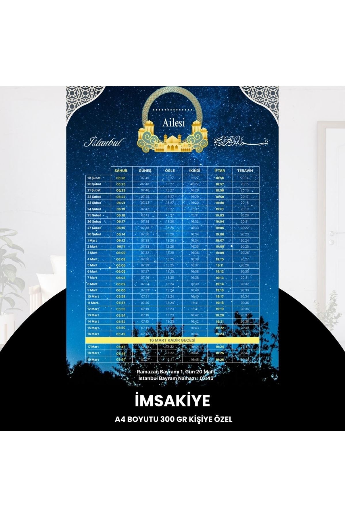 Ramazan İmsakiyesi - 300 Gr - A4 Boyut Kişiye Özel İsimli & Logolu 10 Adet Gökyüzü