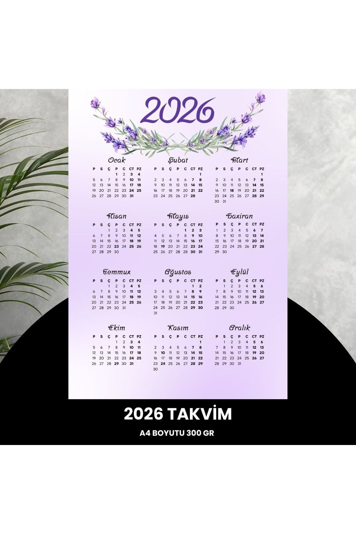 Takvim 2026 Premium A4 300 Gr Dijital Baskı Lavanta