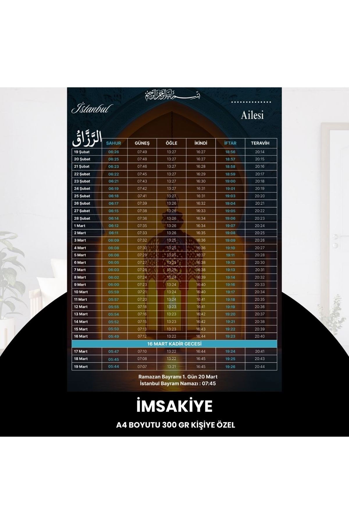 Ramazan İmsakiyesi - 300 Gr - A4 Boyut Kişiye Özel İsimli & Logolu 1 Adet Lacivert