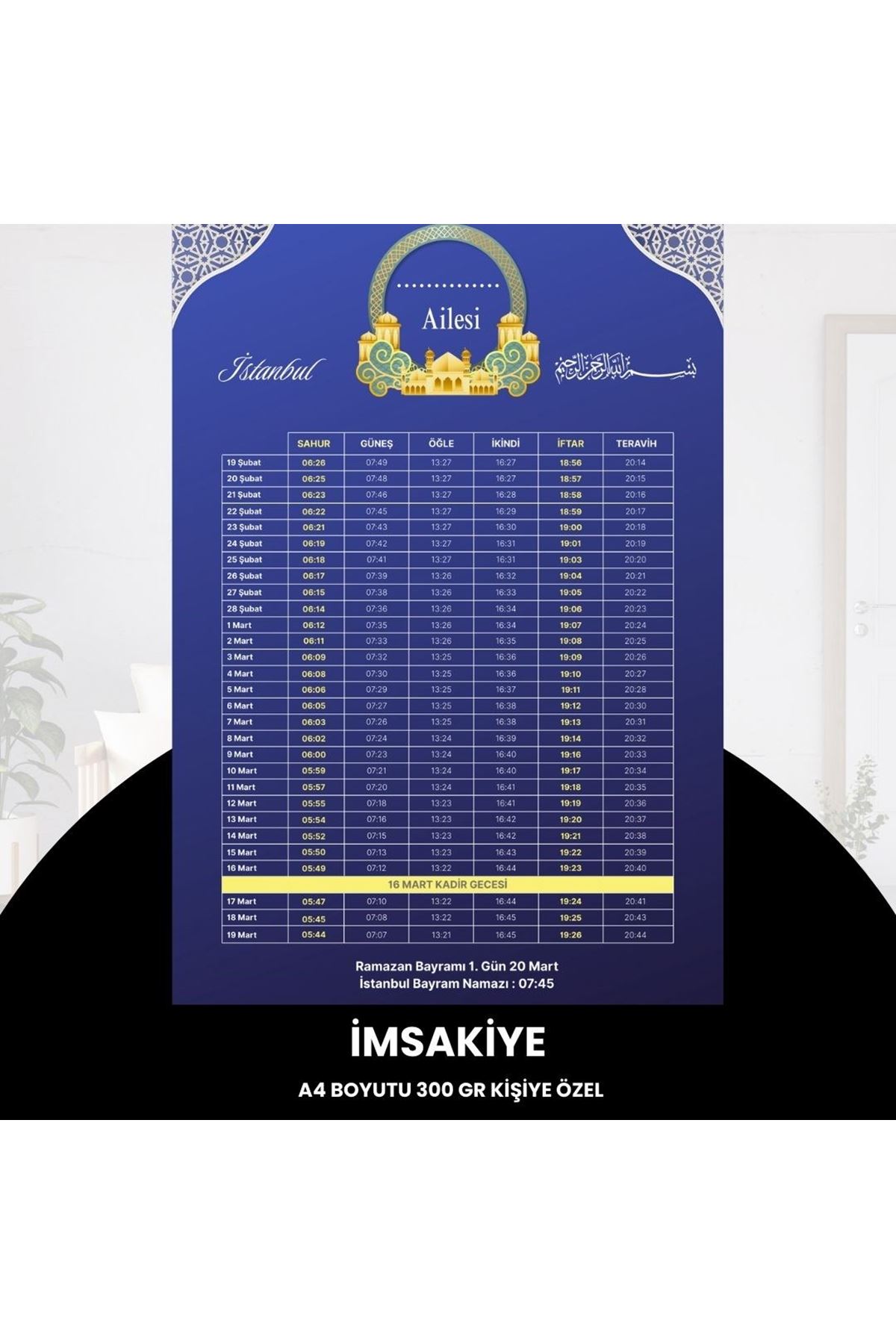 Ramazan İmsakiyesi - 300 Gr - A4 Boyut Kişiye Özel İsimli & Logolu 10 Adet Mor