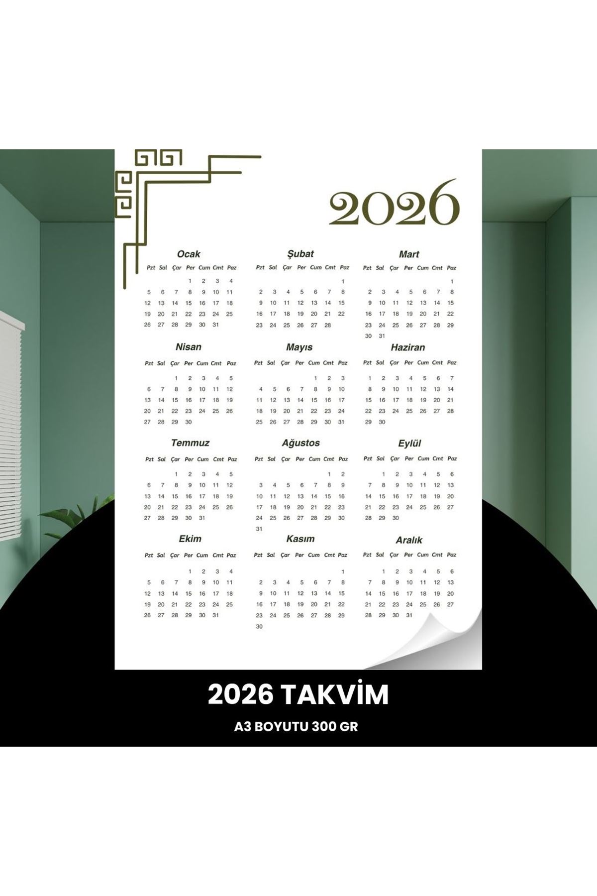 Takvim 2026 Premium A3 300 Gr Dijital Baskı Beyaz