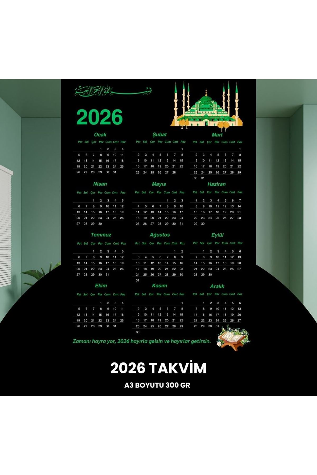 Takvim 2026 Premium A3 300 Gr Dijital Baskı Siyah